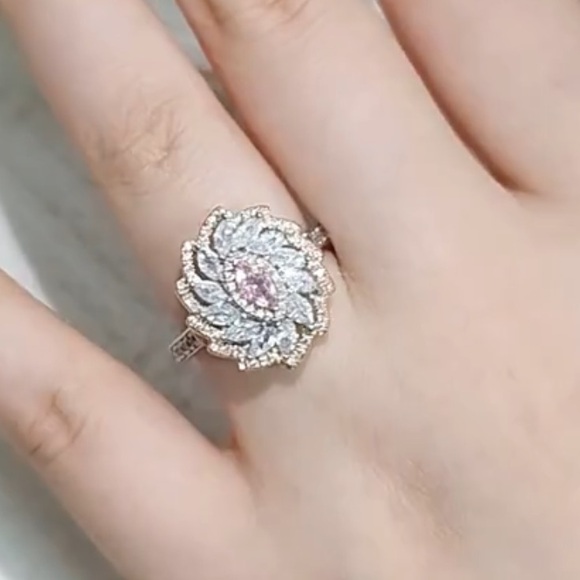 Pink Marquise Cut Cubic Zirconia, Vintage-Inspired Engagement, Wedding, Ring - Picture 5 of 8